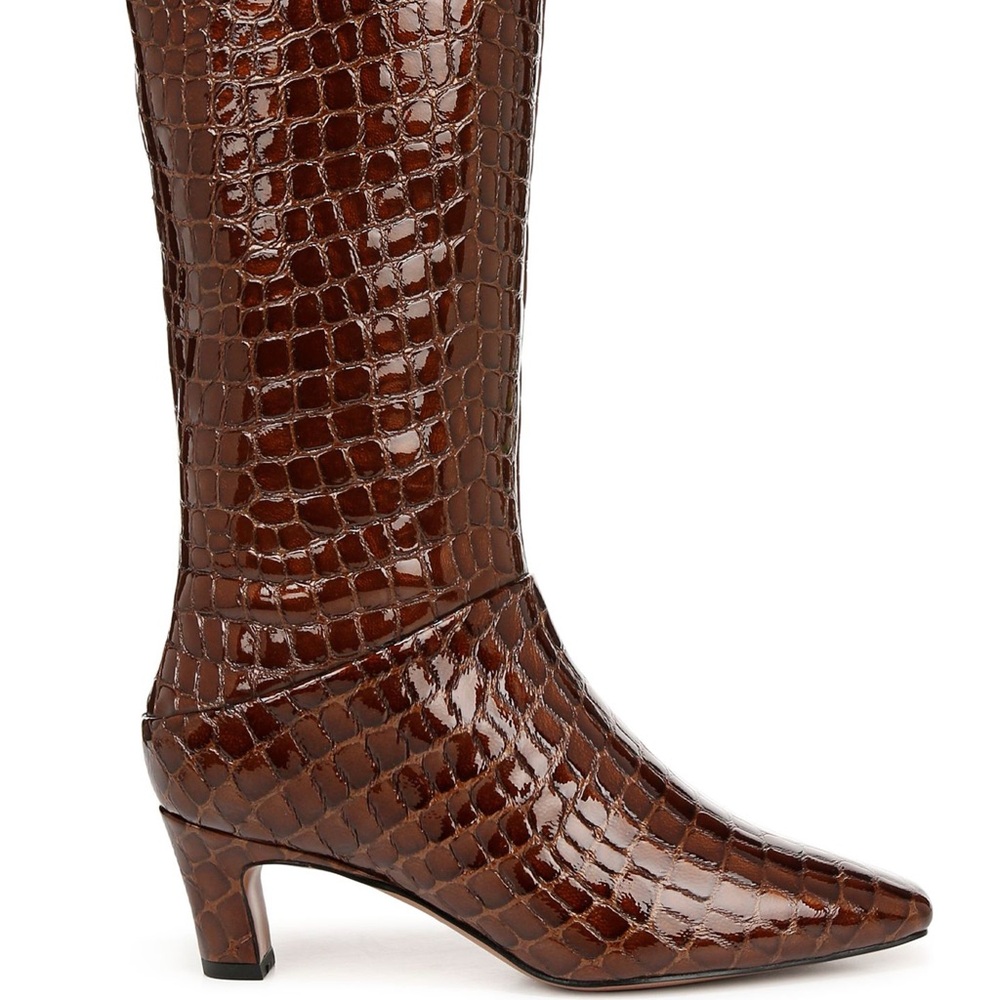 Franco Sarto Brown Crocodile-Embossed Over the Knee Boots